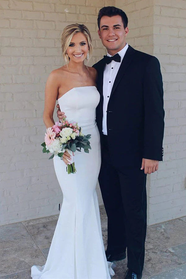 Simple Mermaid White Strapless Wedding Dresses, Summer Wedding Gowns OW0114