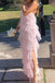 Stylish Pink Tulle Halter Layers Sleeveless Prom Dresses with Slit, Girl Dresses OM0137