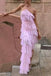 Stylish Pink Tulle Halter Layers Sleeveless Prom Dresses with Slit, Girl Dresses OM0137