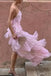 Stylish Pink Tulle Halter Layers Sleeveless Prom Dresses with Slit, Girl Dresses OM0137