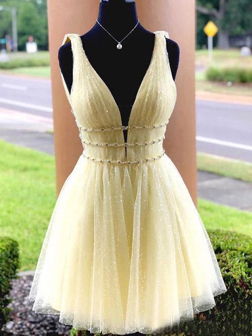 Sky Blue Beaded Backless Homecoming Dresses, Short Graduation Dress PDO10