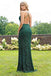 Spaghetti Strap Emerald Green Prom Dresses Slit Sheath Sequined Formal Evening Dress PDI63