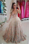 Spaghetti Strap A Line Floral Embroidery Prom Dresses Long Formal Party Dress PDH48