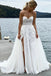 Elegant A Line Spaghetti Straps V Neck Tulle Boho Wedding Dress with Lace Appliques OW0081