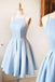 Simple A line Satin Spaghetti Straps Blue Mini Party Dress, Homecoming Dresses OMH0240