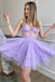 A Line Lavender Spaghetti Straps Sweetheart Tulle Short Prom Dress, Homecoming Dress OMH0121