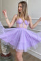 A Line Lavender Spaghetti Straps Sweetheart Tulle Short Prom Dress, Homecoming Dress OMH0121