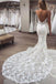 Mermaid Spaghetti Straps Lace Wedding Dresses, Sexy V neck Backless Wedding Gowns OW0083