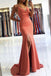 Mermaid Spaghetti Straps V neck Cross Back Prom Dresses with Slit, Formal Evening Dress OM0281