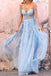 Sky Blue Off The Shoulder Lace Appliques Prom Dress, A Line Sweetheart Dance Dress OM0307