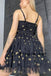Unique Spaghetti Straps A line Black Sweetheart Tulle Homecoming Dress with Stars OMH0117