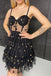Unique Spaghetti Straps A line Black Sweetheart Tulle Homecoming Dress with Stars OMH0117