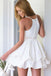 A line White Spaghetti Straps Ruffled Chiffon Short Mini Cocktail Dress Homecoming Dress OMH0073
