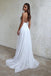A Line Lace Long White Spaghetti Straps Chiffon Bridal Dresses, Beach Wedding Dress OW0049