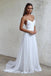 A Line Lace Long White Spaghetti Straps Chiffon Bridal Dresses, Beach Wedding Dress OW0049