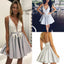 A line Deep V neck Short Cocktail Dress with Appliques, Pleats Homecoming Dresses OMH0051