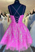 Hot Pink Sequins Sleeveless Short Prom Dresses, Homecoming Graduation Dresses OMH0108