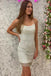 Tight Sequins Ivory Spaghetti Straps Short Homecoming Dresses, Mini Cocktial Dress OMH0194