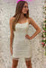 Tight Sequins Ivory Spaghetti Straps Short Homecoming Dresses, Mini Cocktial Dress OMH0194