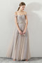 A Line Tulle Long Straps Lace Up Back Beaded Prom Dresses,Evening Dress PDG73