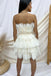 Cute A Line Ivory Strapless Short Homecoming Dress, Tiered Graduation Dresses OMH0195