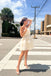 Cute A Line Ivory Strapless Short Homecoming Dress, Tiered Graduation Dresses OMH0195