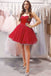 Cute Sweetheart Tulle Red Short Cocktail Dresses, Sparkly Ruffles Homecoming Dresses OMH0039