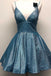 Sparkly Spaghetti V Neck Short Prom Homecoming Dresses, Sweet 16 Cocktail Dresses SK43