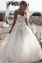 A Line Sweetheart Long Cheap Tulle Wedding Dresses with Lace Appliques PPD81