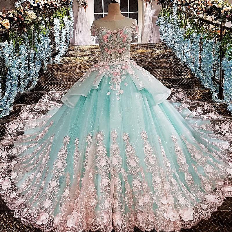 Princess Ball Gown Flower Appliques Prom Dress,Quinceanera Dresses PDE65