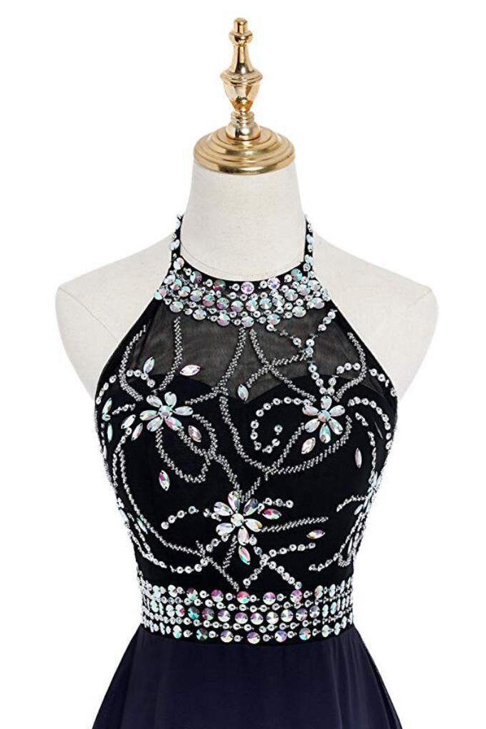 High Low Halter Sleeveless Beading Chiffon Ombre Prom Dress PDG77