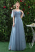 A Line V Neck Chiffon Blue Cheap Prom Dress, Long Bridesmaid Dresses PDQ81
