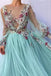 Princess Scoop Floral Appliques Long Puffy Sleeves Prom Dress PDI31