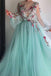 Princess Scoop Floral Appliques Long Puffy Sleeves Prom Dress PDI31