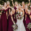 Spaghetti Straps Cheap Chiffon Off Shoulder Burgundy Bridesmaid Dresses PDG61