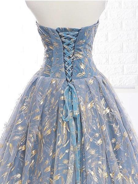 Blue and Gold Lace Ball Gown Prom Dresses, Sweet 16 Princess Quinceanera Dress PDH63