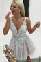 Cheap A-Line V-Neck Short Homecoming Dress with Beading Appliques PDO3