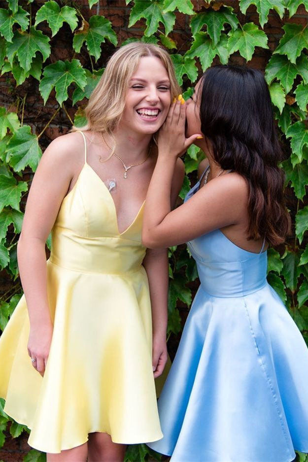 Simple A Line Spaghetti Straps Short Prom Dresses Hunter Green Homecoming Dresses SK46