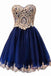 A Line Short Blue Gold Lace Appliques Prom Dresses Homecoming Dresses PDF58