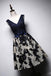 A Line Navy Blue V Neck Homecoming Dresses, Short Bow-knot Prom Dress PDN66