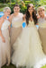 Elegant Halter A Line Long Bridesmaid Dress with Lace Appliques PPD99