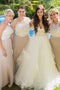 Elegant Halter A Line Long Bridesmaid Dress with Lace Appliques PPD99