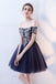 A Line Purple Appliques Homecoming Dresses, Short Off the Shoulder Prom Dress PDN65