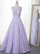 A-Line Floor-Length Lilac Printed Prom Dress, Simple Long Evening Dresses PDJ12