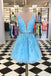 Blue Appliques Beaded Sleeveless A Line Tulle Short Homecoming Dresses PPD30