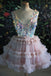 Sequins Bodice Blush Pink Tulle Homecoming Dress V Neck Graduation Dresses OMH0181