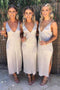 Simple A line Deep V Neck Bridesmaid Dresses with Side Slit, Bridal Party Dress OB0002