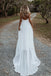Elegant A line Deep V neck Lace Spaghetti Straps Beach Wedding Dresses with Slit OW0013