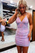 Bodycon Sheath Sequins V neck Spaghetti Straps Homecoming Dress, Cocktail Dress OMH0165