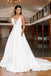 A Line V Neck White Prom Dresses with Pockets, Wedding Dresses with Lace Back OM0038